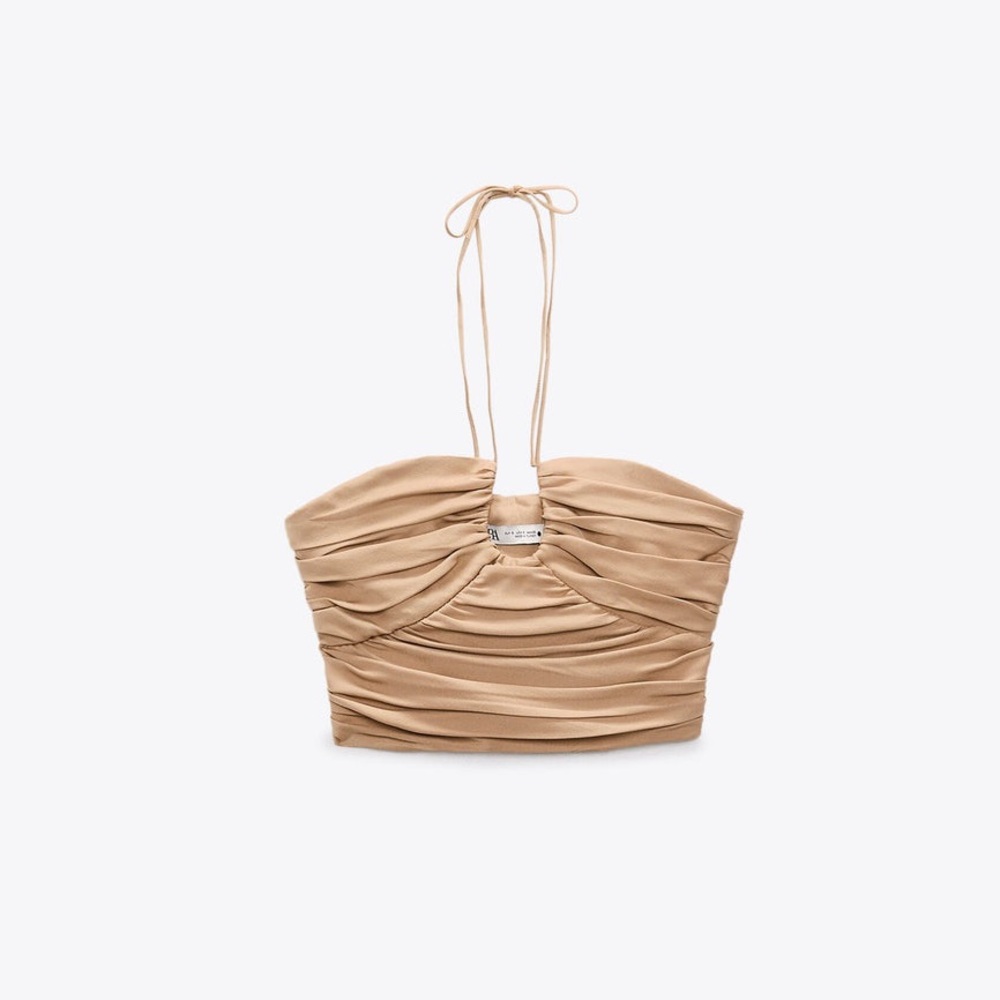 Zara Tan Ruched Crop Top